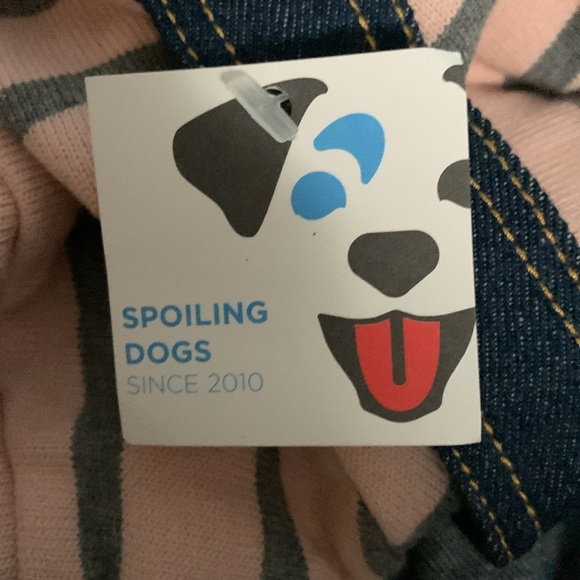 Denim/Pink Stripped Dog Onesie Outfit - Picture 8 of 9